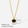 Fashion 18k gold plated titanium steel black agate oval pendant necklace with dimensions. - Gold Color Black Zirconia