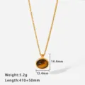 Detail view of oval tiger eye pendant necklace with size dimensions and specs, gold plated. - Gold Cat Eye Stone