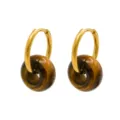 Natural stone hoop earrings 18k gold plated stainless steel retro geometric chic jewelry - Tiger's Eye