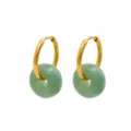 Elegant 18K Gold Plated Stainless Steel Green Jade Hoop Earrings Variant Piece. - Aventurine Green