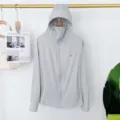 Leichter Sommer Eisseide atmungsaktiver Outdoor Sonnenschutz Hoodie mit grosser Krempe Maske. - Einheitsgröße / Oberteile / Grau