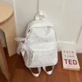 Sac à dos décontracté étoile blanche avec nœud en dentelle, cartable léger pour voyage. - Avec Pendentif / Blanc