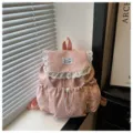 Joli sac à dos rose avec imprimé d'étoiles et bordure dentelle pour filles élégant - Rose