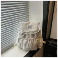 Sac à dos d'école casual imprimé étoiles avec dentelle pour filles mignon sac blanc tendance - Blanc Cassé