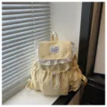 Sac à dos jaune motif étoiles avec jolie bordure en dentelle blanche, cartable fille. - Jaune
