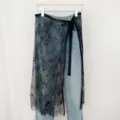 Stylish denim jeans with black lace overlay skirt, trendy layered design women apparel - One Size / Bottoms / Black (X1A60013-1#)