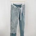 Summer women denim pants with white lace overlay skirt tie waist stylish layered wrap skirt - One Size / Bottoms / White (X1A60013-2#)
