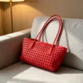 Red hollow woven beach bag summer casual tote bag stylish vacation shoulder handbag for women - Red