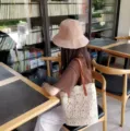 Korean style floral lace shoulder bag large capacity tote bucket bag for women spring main - Champagne