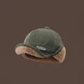 Chapeau trappeur en velours côtelé chaud d'hiver avec cache-oreilles, bonnet bomber épais. - Vert Militaire