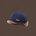 Chapeau aviateur en velours chaud avec oreillettes en laine dagneau bonnet ushanka epais et coupe-vent - Bleu marine