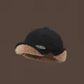 Bonnet trappeur chaud hiver en velours cotes agneau homme coupe-vent protection oreilles style - Noir