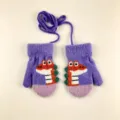 Kids winter warm knit mittens cute cartoon dinosaur pattern purple hanging neck gloves thick - Dinosaur Color Blocking Style (KL-035) / 1 Pair/Pack / Purple