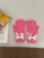 Pink knit gloves for women with sweet lace bow and pearl, cozy winter warm five-finger gloves. - Lace Bowknot Full Finger Style / Pink