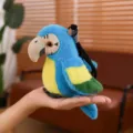 Porte-cles peluche perroquet bleu et jaune, mignon pendentif poupée oiseau en peluche pour sac. - Bleu / 15cm