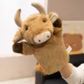 Highland bull plush hand puppet for kids interactive play, soft stuffed animal glove toy. - Forest Animal Hand Puppet-Bull-28cm