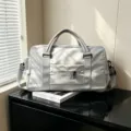 Borsa da viaggio leggera in nylon grigio, borsa sportiva portatile con fascia per valigia. - Grigio