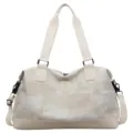 Beige canvas travel duffel bag large capacity lightweight luggage bag for women weekend trips - Off White