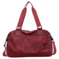 Red travel duffel bag large capacity portable weekender overnight bag with shoulder strap - Burgundy