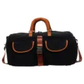 Borsa da viaggio in tela nera con dettagli marroni, borsa sportiva multifunzione per fitness. - Nero