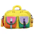 Color-blocked casual travel gym bag with multiple front pockets, bright yellow and multi-color. - Single Bag / Yellow