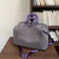 Borsa da viaggio grigia di grande capacità con manici viola, borsa sportiva per fitness. - Grigio