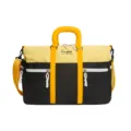 Color-blocked travel duffel bag, large capacity canvas sports fitness gym bag with crossbody strap. - Black
