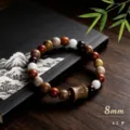 Handmade multi-material beaded bracelet with carved wooden charm, elegant vintage style. - Bamboo Joint Style (8mm*22 Beads)