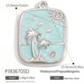Colgante de palmera de playa de acero inoxidable con cristal, impermeable e hipoalergénico. - Colgante de Paisaje de Palmera Tropical (PJ93670SD) / Azul marino