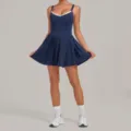 Women Navy Blue Tennis Dress Athletic Activewear Pleated Sports Dress with White Trim - S / Dresses / Midnight Blue