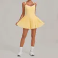 Yellow contrast backless tennis dress, built-in shorts activewear pleated fitness dress for women. - S / Dresses / Durian Yellow