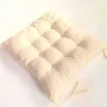 Solid color thickened square seat cushion with ties, soft brushed fabric for home office chair. - Off White