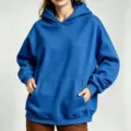 Casual royal blue oversized hooded sweatshirt for women, loose fit with front kangaroo pocket. - 3XL / Tops / Sapphire Blue