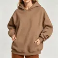 Oversized solid brown hoodie with front pocket casual women fashion long sleeve sweatshirt variant - 3XL / Tops / Coffee