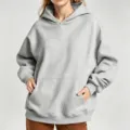 Grey oversized hooded sweatshirt with front kangaroo pocket, casual loose fit for women. - 3XL / Tops / Light Gray