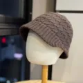 Dark brown knit woolen hat close up view, autumn winter warm ear protection beanie - Adult 54-60 One Size / Dark Brown
