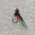Handmade fishing fly lure micro bait with red head bead and feather tail for outdoor fishing - Wound Mosquito with Wings / 12# / Orange