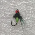 Handmade fishing fly hook, mini micro lure variant with red head and green body. - Wound Mosquito with Wings / 12# / Green
