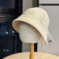 Beige knitted bucket hat breathable flax sunhat casual foldable anti-wind fashion headwear - Adult One Size (54-60cm) / Light Khaki