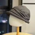 Detailed view of women autumn winter retro pleated bucket hat, stylish warm casual cap fashion. - Adult Adjustable 54-60 / Coffee