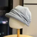 Grey pleated retro bucket hat for women, autumn winter slouchy hat detail view fashion. - Adult Adjustable 54-60 / Gray