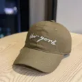 Women khaki baseball cap with white cursive letter embroidery stylish sun protection hat - Adult 54-60 Adjustable / Coffee