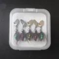 5pcs Boxed Fishing Lure Spinner Fly Hooks Set Micro Bait with Storage Box for Anglers - Big Head Fly 3 Colors Mixed 3 Gold 2 Silver