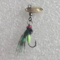 Micro fishing spinner spoon lure set with green feather fly hook, artificial bait variant. - 12# Large / Gold Spinner with Winged Mosquito Hook