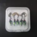 Boxed fishing lure spinner set featuring 5 micro spoons and fly hooks in clear case. - 18# Small / Boxed Green Winged Mosquito Sequin Set (3 Gold 2 Silver)