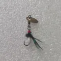 Micro fishing lure spinner fly hook with shiny gold blade and green feather variant details. - 12# Large / Gold Sequin Epoxy Wing Mosquito (White)