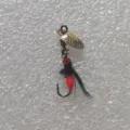 Micro fishing spinner lure with gold blade and feathered fly hook for trout bass. - 12# Large / Gold Sequin Epoxy Wing Mosquito (Orange)
