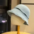 Sombrero de cubo de punto azul claro para mujer, sombrero cálido de otoño e invierno. - Talla Única Adulto (54-60cm) / Azul claro