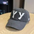 Unisex vintage dark grey cotton baseball hat featuring 3D white embroidered YY letters. - Adult 54-60 Adjustable / Black