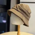 Autumn simple solid color short brim bucket hat with unique pleated design for women. - Adult Adjustable 54-60 / Coffee